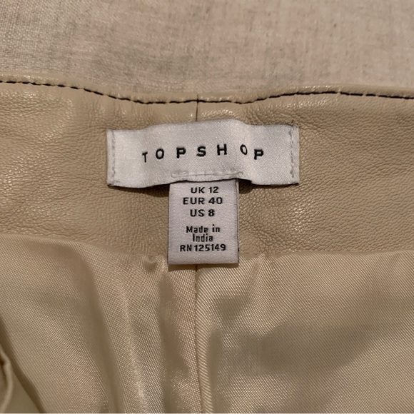 Topshop cream genuine leather high waisted pleated trousers - 8 - Picture 6 of 16
